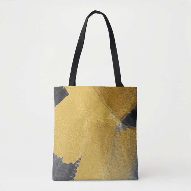 Gold leaf, abstract black design tote bag (Front)