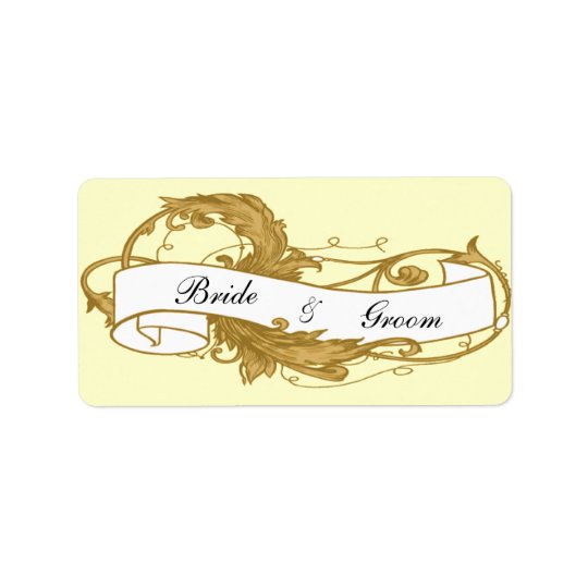 Gold Leaf and Banner Wedding Favour Tags Address Label