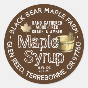 Gold Leaf and Bucket Wood Fired Maple Syrup Brown Classic Round Sticker
