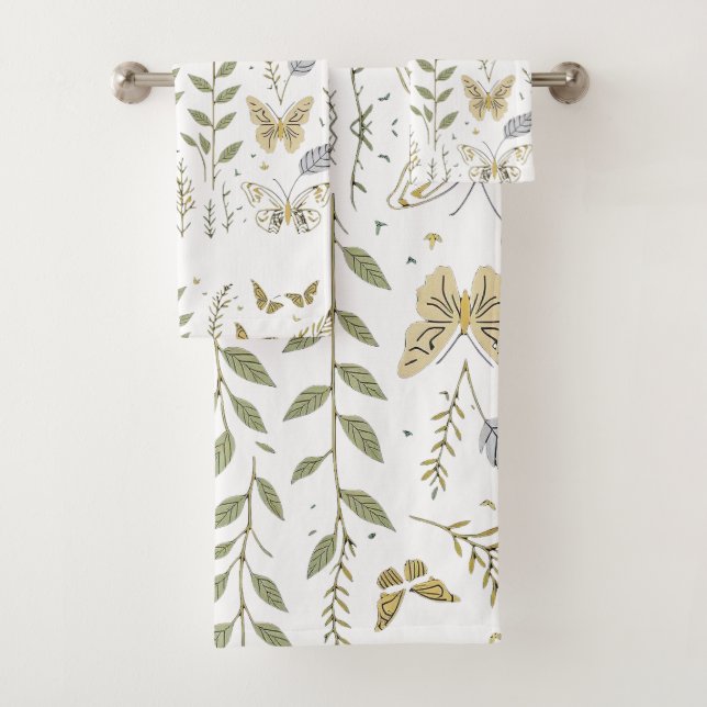 Gold Leaf and Butterflies Bath Towel Set (Insitu)