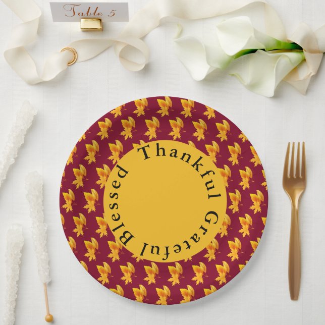 Gold Leaf Autumn Foliage Holiday Celebration  Paper Plate (Wedding)