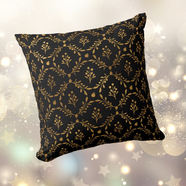 Gold Leaf Berry Frame Pattern on Black Cushion (Creator Uploaded)