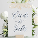 Gold Leaf Botanical Wedding Cards & Gifts Sign<br><div class="desc">Elegant gold leaf botanical design with sophisticated navy blue calligraphy font.  Display on gift table for guests to know where to put cards and gifts at you reception.</div>