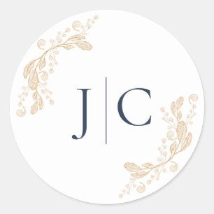 Gold Leaf Botanical Wedding Initial Sticker