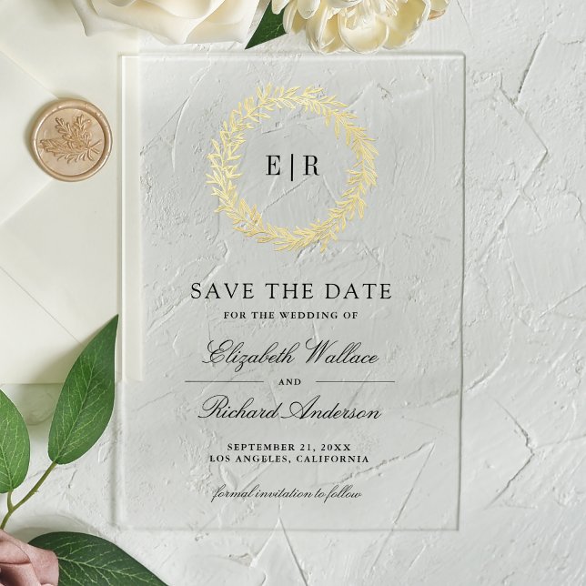 Gold Leaf Branch Wedding Save the Date Acrylic Invitations (Creator Uploaded)