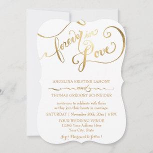 Gold Leaf Calligraphy Script Forever in Love Invitation
