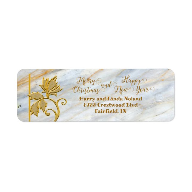 Gold Leaf Christmas Return Address Label (Front)
