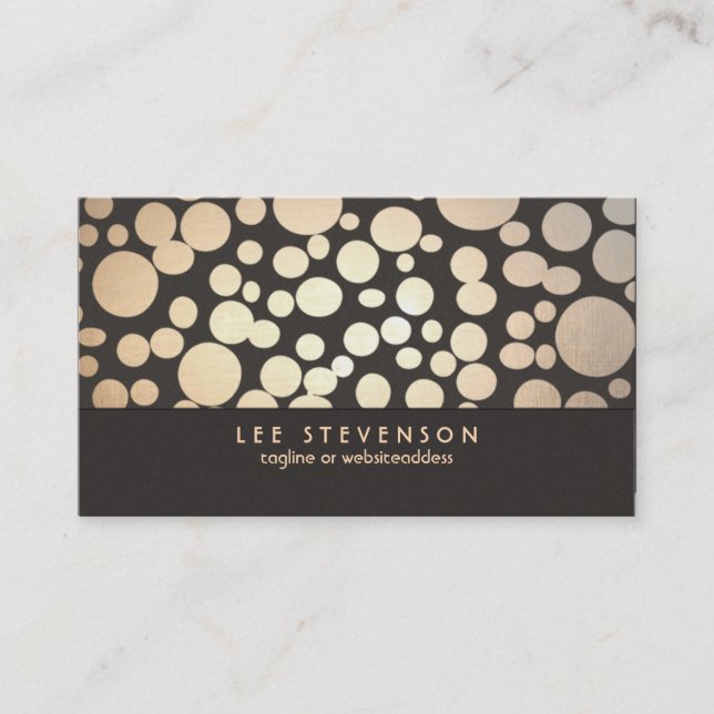 Gold Leaf Circles Look Modern and Trendy Brown Business Card (Front)