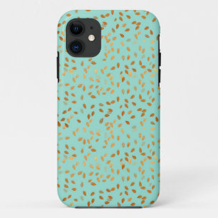 Gold Leaf Confetti pattern on Mint iPhone 11 Case