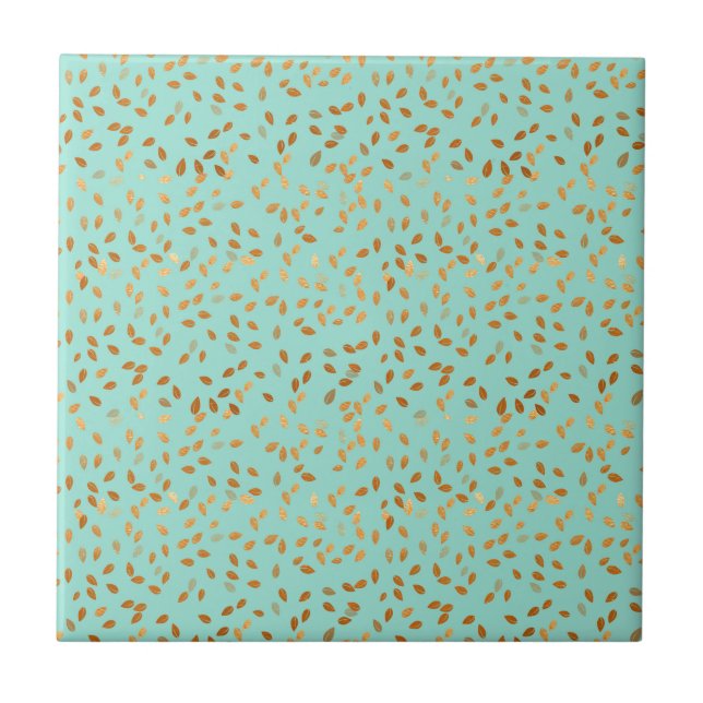 Gold Leaf Confetti pattern on Mint Tile (Front)
