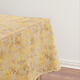 Gold Leaf Cream Fall Autumn Pattern Tablecloth