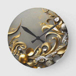 Gold leaf design round clock