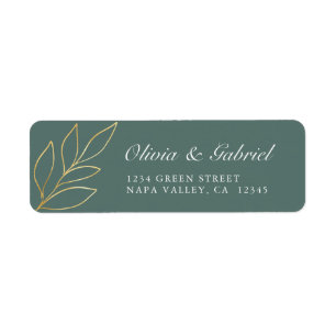 Gold leaf Elegant green Wedding Return Address Label
