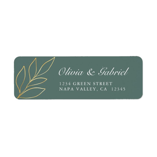 Gold leaf Elegant green Wedding Return Address Label (Front)