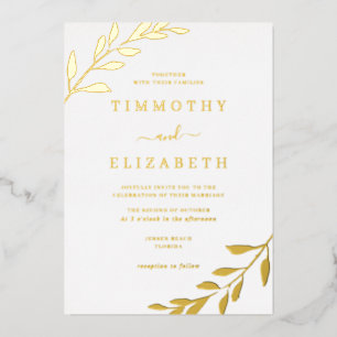 Gold Leaf Elegant Wedding Foil Invitation