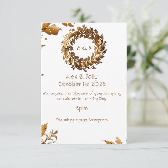 Gold Leaf elegant wedding invitation Response Card (Standing Front)