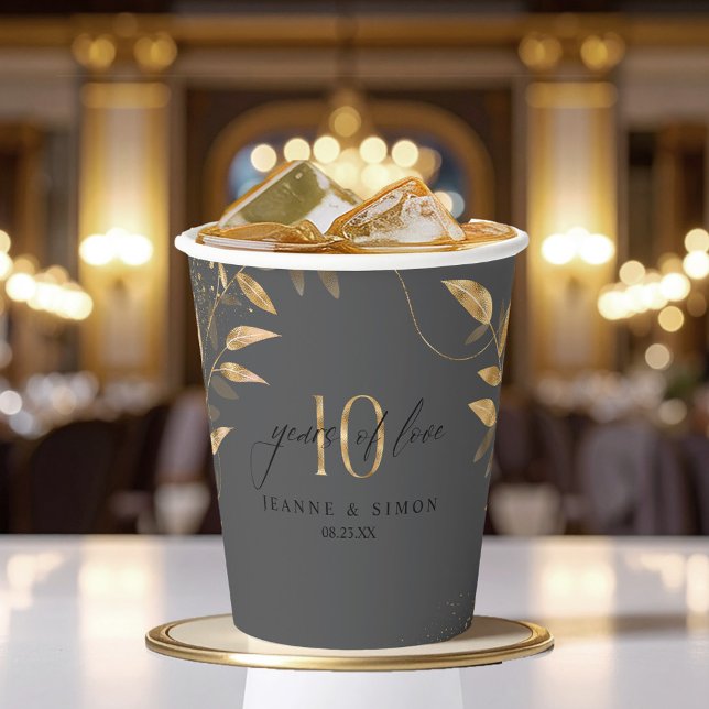 Gold Leaf Floral 10th Anniversary ID1169 Paper Cups (Creator Uploaded)
