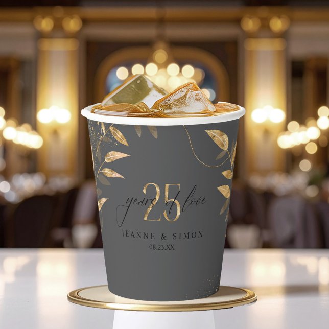 Gold Leaf Floral 25th Anniversary ID1169 Paper Cups (Creator Uploaded)