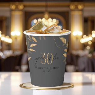 Gold Leaf Floral 30th Anniversary ID1169 Paper Cups