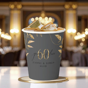 Gold Leaf Floral 60th Anniversary ID1169 Paper Cups