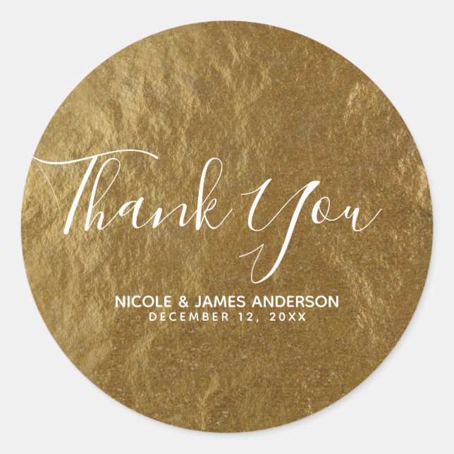 Gold Leaf Foil Look Modern Elegant Wedding Favour Classic Round Sticker (Front)