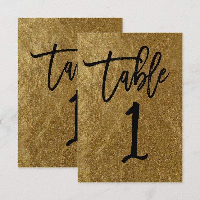 Gold Leaf Foil Modern Script Table Number 1 (Front/Back)