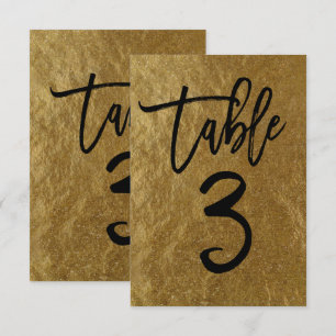 Gold Leaf Foil Modern Script Table Number 3