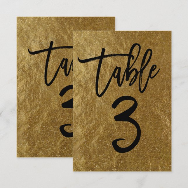 Gold Leaf Foil Modern Script Table Number 3 (Front/Back)