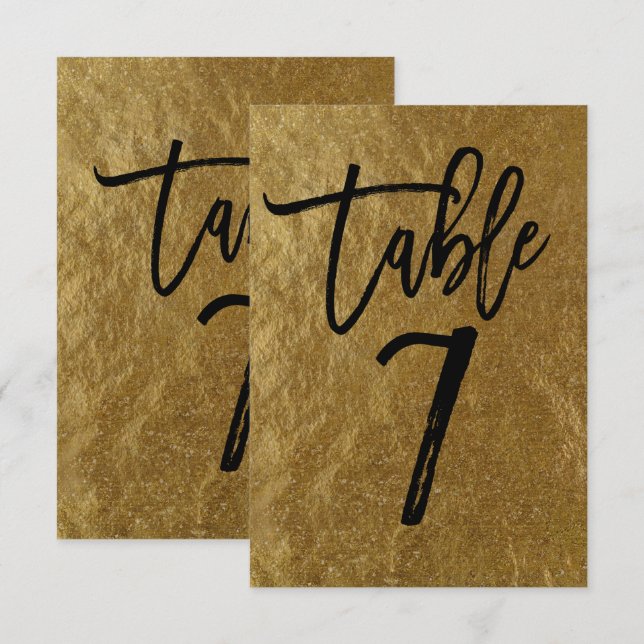 Gold Leaf Foil Modern Script Table Number 7 (Front/Back)