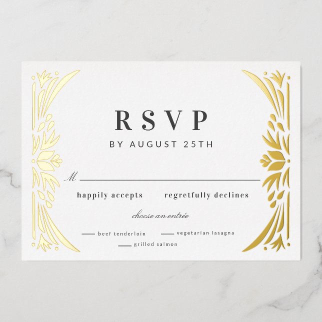 Gold Leaf Gilded Age Foil Wedding RSVP (Front)