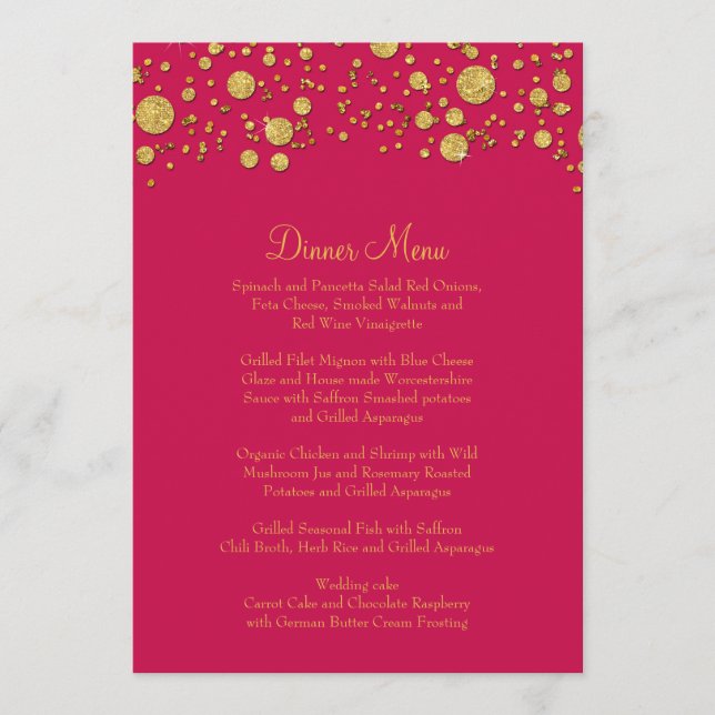 Gold Leaf Glitter Confetti Dot Elegant Dinner Menu (Front)