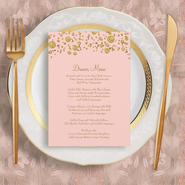 Gold Leaf Glitter Confetti Dot Elegant Dinner Menu (Creator Uploaded)