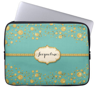 Gold Leaf Glitter Confetti Polka Dots Sparkle Laptop Sleeve
