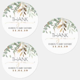 Gold Leaf Greenery Baby Shower Waterproof Stickers
