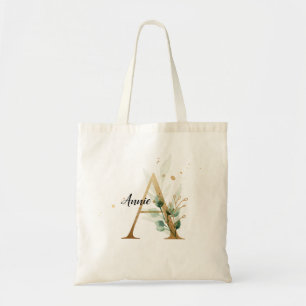 Gold Leaf Greenery Elegant Foliage Monogram "A" Tote Bag