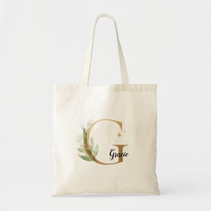 Gold Leaf Greenery Elegant Foliage Monogram G Tote Bag