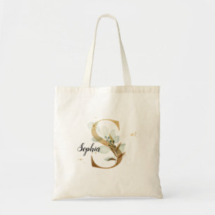 Gold Leaf Greenery Elegant Foliage Monogram "S" Tote Bag