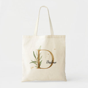 Gold Leaf Greenery Elegant Foliage Personalise "D" Tote Bag