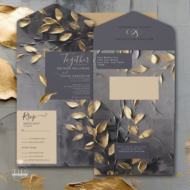 Gold Leaf Impasto Noir  All In One Invitation (Creator Uploaded)