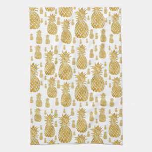 gold leaf look pineapples pattern tea towel