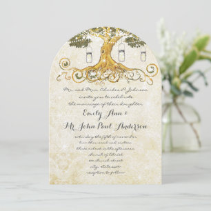 Gold Leaf Mason Jar Under the Stars Wedding Invitation