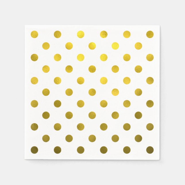 Gold Leaf Metallic Faux Foil Large Polka Dot White Napkin (Front)