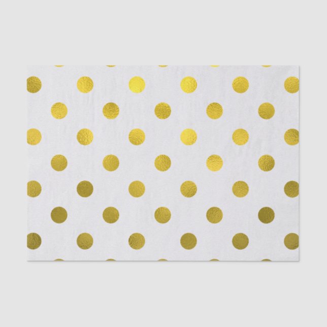Gold Leaf Metallic Faux Foil Large Polka Dot White Tissue Paper (Front)