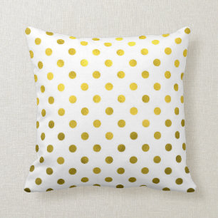 Gold Leaf Metallic Faux Foil Small Polka Dot White Cushion
