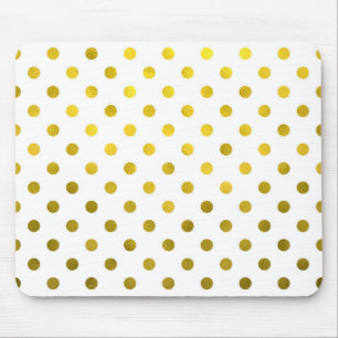 Gold Leaf Metallic Faux Foil Small Polka Dot White Mouse Pad