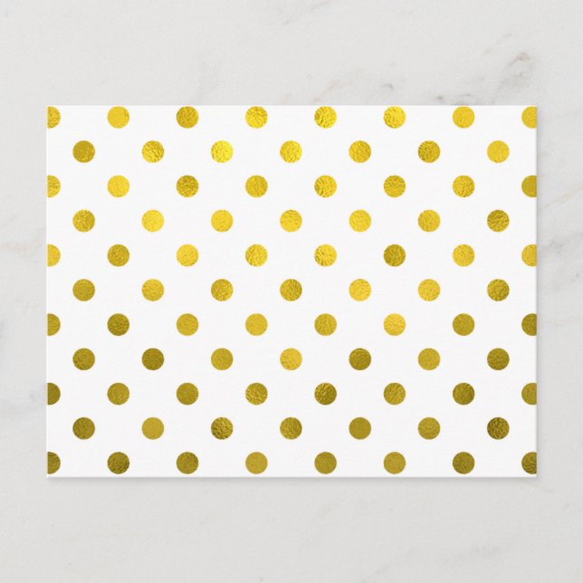 Gold Leaf Metallic Faux Foil Small Polka Dot White Postcard (Front)