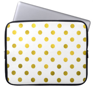 Gold Leaf Metallic Polka Dot on White Dots Pattern Laptop Sleeve