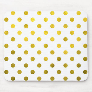 Gold Leaf Metallic Polka Dot on White Dots Pattern Mouse Pad