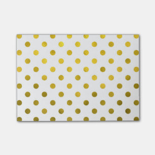 Gold Leaf Metallic Polka Dot on White Dots Pattern Post-it Notes