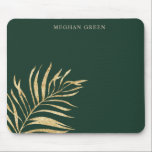 Gold leaf minimalist hunter green monogram mouse pad<br><div class="desc">hunter green background with gold single leaf on the bottom left corner coupled with minimalist serif gold font.  Visit our store for more matching office stationery and accessories in this style in a collection "minimalist gold foliage".</div>